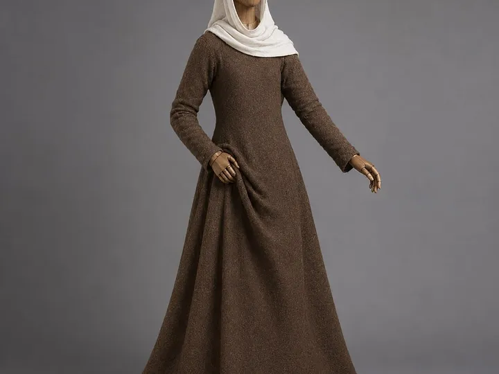 Vestimenta del siglo XIII: vestido sencillo, mangas ajustadas y manto medieval