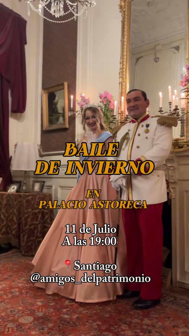 @amigos_delpatrimonio relanza su baile de invierno ✨
con nueva fecha y cambios positivos para hacer de esta experiencia un sueño aún más cercano y accesible para ustedes 💫

El baile será multi época:
1700–1900 ✨

El código de vestimenta será mucho más amplio y flexible, para que puedan jugar con atuendos que ya tienen en casa,
sin la presión de tener que comprar vestuarios nuevos.

Pero si todavía no saben qué ponerse, pueden arrendar su vestido o traje con @vestuario.antiguo 👑

La locación elegida será el histórico Palacio Astoreca,
en calle Dieciocho, Santiago.

11 de julio, desde las 19:00 hrs.

Una de las mansiones más exclusivas y aristocráticas de comienzos del siglo XX,
que vivió el esplendor de esta célebre calle en sus años dorados ✨

🎟️Para compra de entradas escriban a @amigos_delpatrimonio
👗Para reservar prueba de vestuario escriban a @vestuario.antiguo