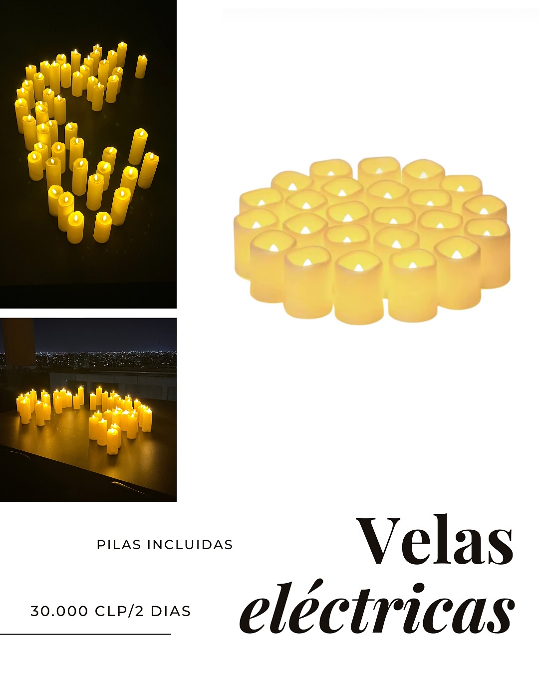 Alquiler: 48 velas eléctricas para una cita romántica o sesión de fotos en la azotea, en la playa o en el balcón de casa. Pilas incluidas.

Аренда: 48 электрических свечей для свидания или фотосессии на крыше, на пляже, дома на балконе. Батарейки включены.
