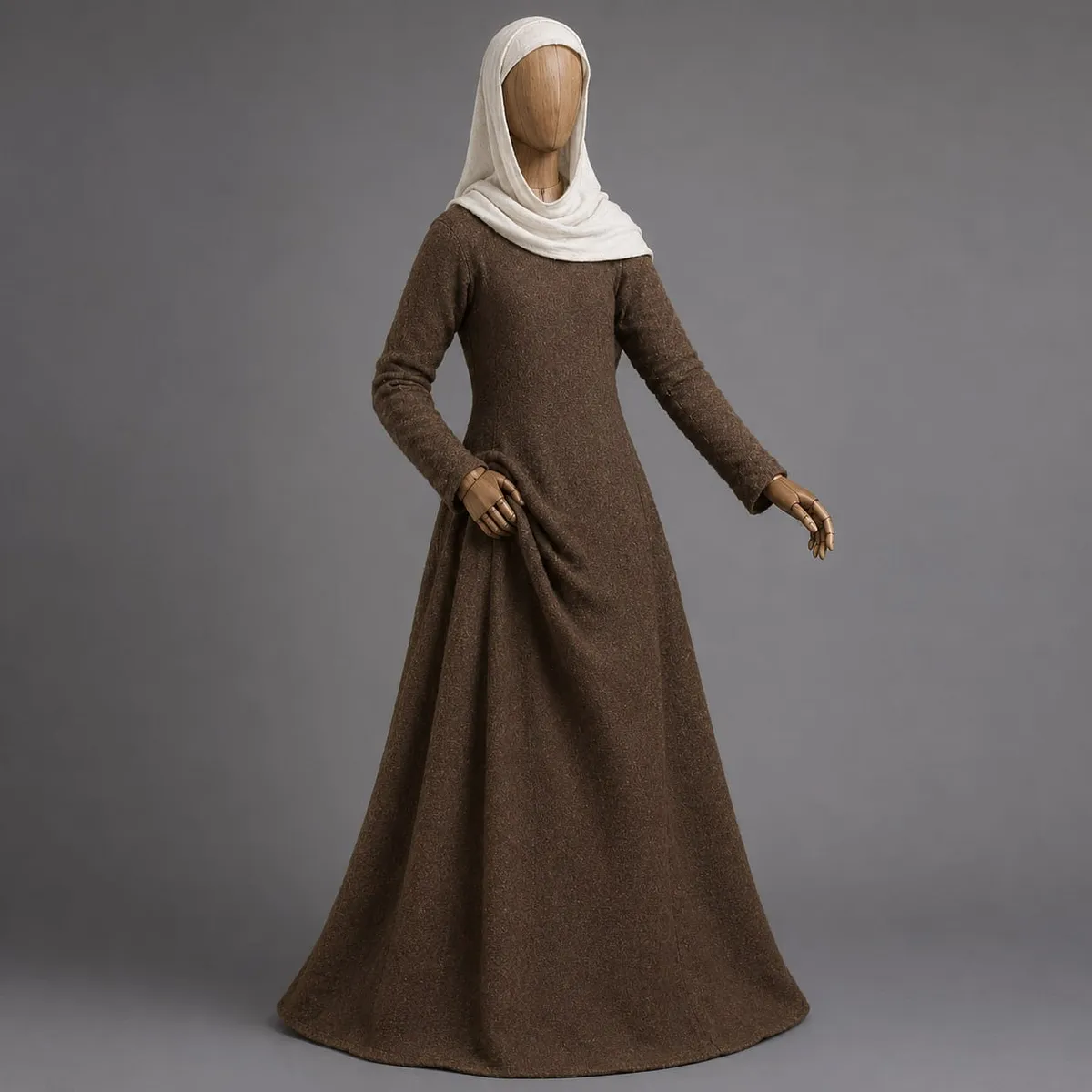 Vestimenta del siglo XIII: vestido sencillo, mangas ajustadas y manto medieval